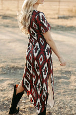 Aztec Print V-Neck Midi Dress