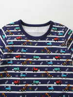 Children's Vehicle Print Striped Tee & Shorts Set