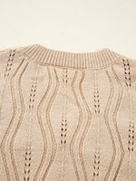 Pearl Beaded Pointelle Knit V Neck Lace Patchwork Sleeve Sweater