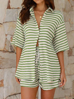 Striped Half Sleeve Top and Shorts Set