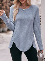 Ribbed Knit Long Sleeve T-Shirt