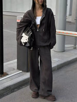 Oversized Zip-Up Hoodie and Wide-Leg Pants Set