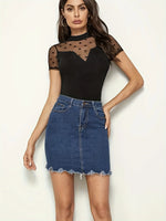 Mesh Polka Dot Mock Neck Top
