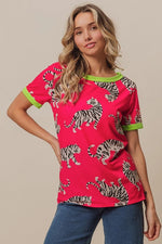 BiBi Big Tiger Print Jersey Contrast Ringer Top