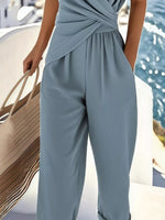 Full Size Surplice Short Sleeve Top and Pants Set Plus Size