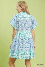 Umgee Mixed Floral Tiered Mini Dress with Flutter Sleeves