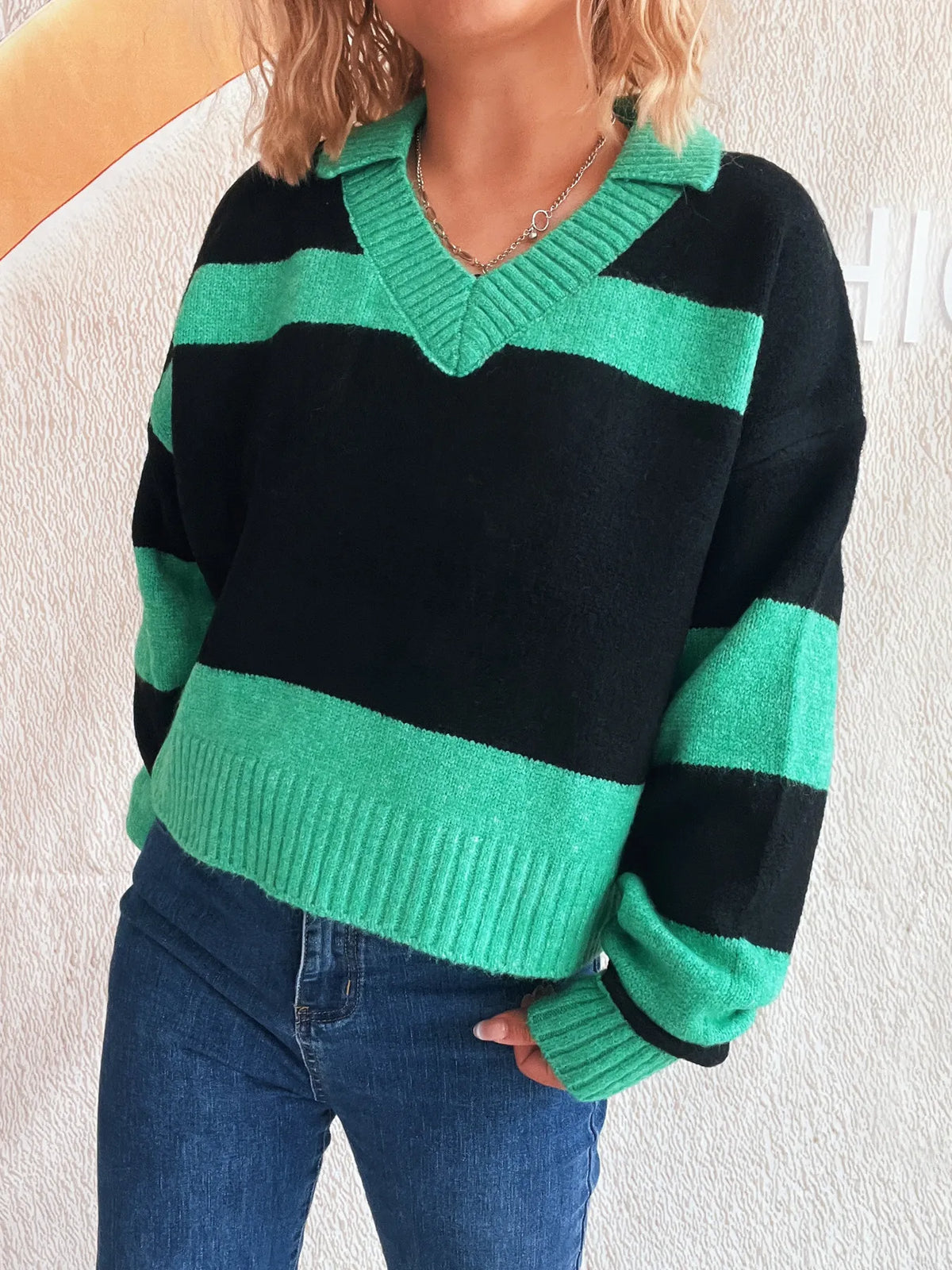 Color Block Long Sleeve Sweater