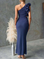 One-Shoulder Floral Trim Sleeveless Maxi Dress