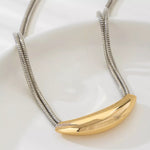 Two-Tone Alloy Curved Pendant Snake Chain Necklace