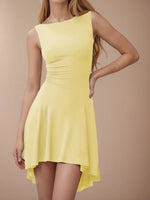 High-Low Round Neck Sleeveless Mini Dress