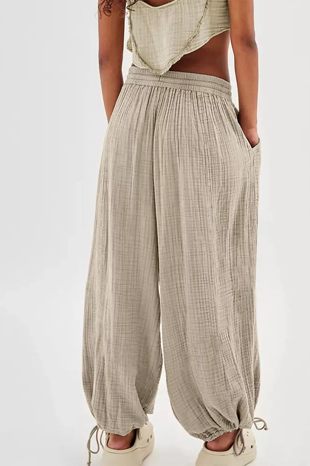Loose Fit Gauze Pants with Drawstring Waist