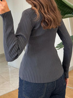 Ribbed Button-Front Long Sleeve Cardigan