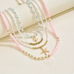 4 Piece Beaded Starfish Charm Necklace