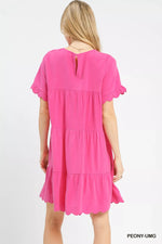 Umgee Linen Tiered Babydoll Dress with Ruffle Sleeves