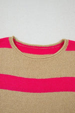 Contrast Striped Crew Neck Lightweight Knit Top