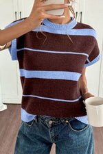Striped Short Sleeve Round Neck Casual Knit Top