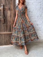 Paisley Print Cap Sleeve Maxi Dress