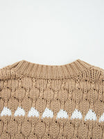 Contrast Detail Textured Knit Puff Sleeve Baggy Sweater