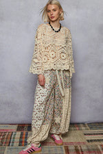 POL Round Neck Weave Knit Pattern Cropped Cover Up