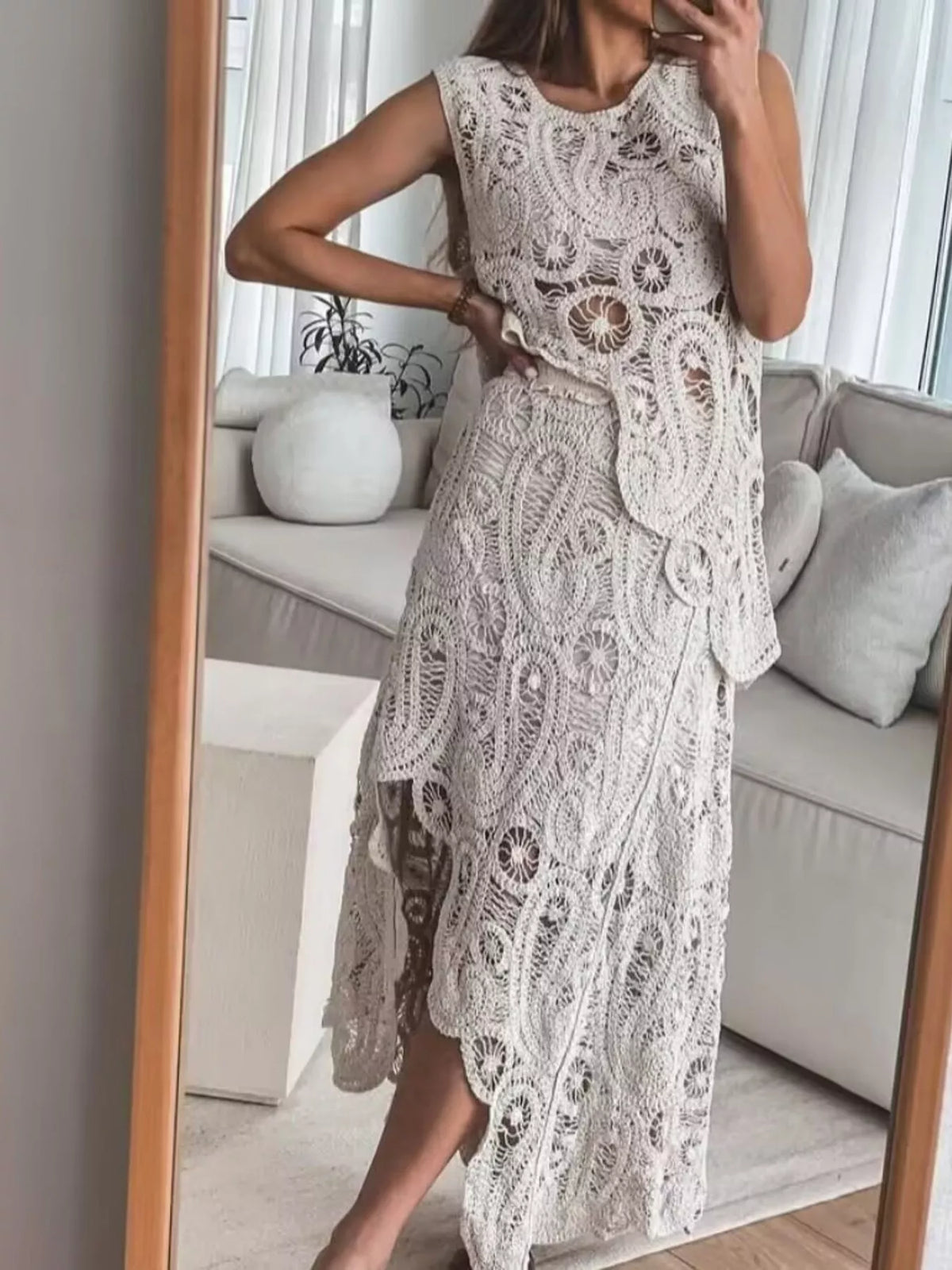 Crochet Sleeveless Tank and Skirt Set