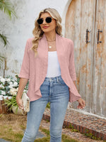 Eyelet Open Front Three-Quarter Sleeve Top