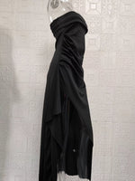 Strapless Ruched High Slit Maxi Dress