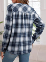 Plaid Half Button Long Sleeve Blouse