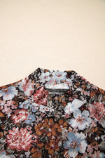 Floral Print Mock Neck Sheer Mesh Top