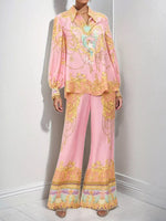Printed Lantern Sleeve Top and Pants Set