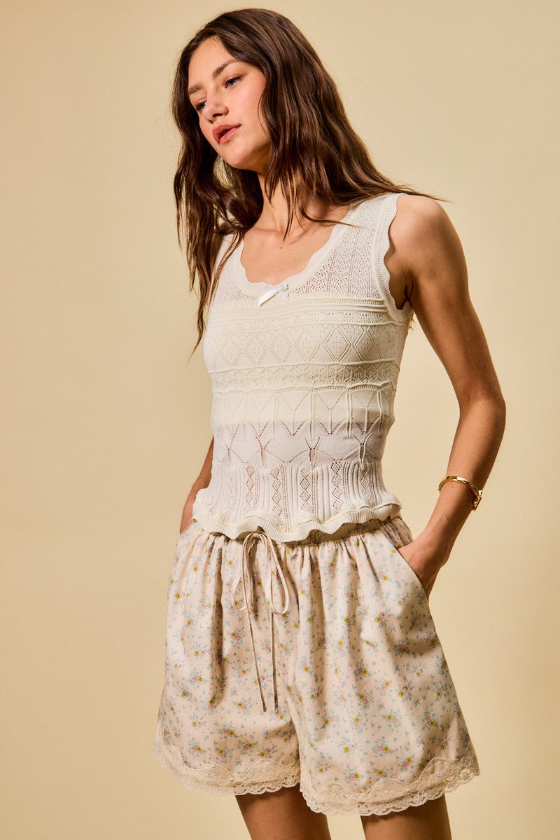SO ME Scallop Ribbed Sleeveless Knit Top