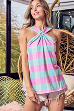 BiBi Multi Color Plaid Brushed Neck Tank