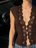 Lace Trim Button Front Vest
