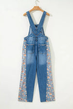 Vintage Rose Printed Pleated Loose Denim Overall
