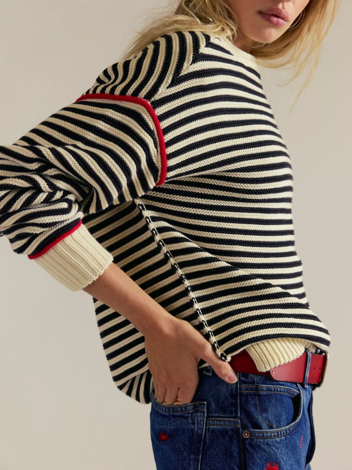 Striped Round Neck Long Sleeve Sweater