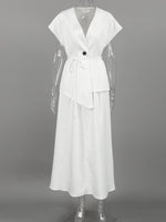 One Button Short Sleeve Top and Skirt Set