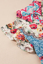 Floral Mixed Pattern Ruffle Flutter Sleeve Buttoned Dress