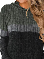 Full Size Color Block Ribbed Knit Hoodie Plus Size