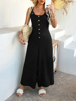 Devine Button Front Knotted Strap Wide Leg Jumpsuit