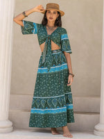 Tie Front Half Sleeve Top and Skirt Set