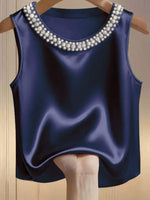 Pearl Embellished Satin Tank Top