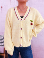 Cherry Button-Front Long Sleeve Cardigan