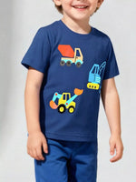 Children's Construction Vehicle Crew Neck Short Sleeve T-Shirt