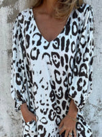 Full Size Printed V-Neck Dress with Pockets Plus Size