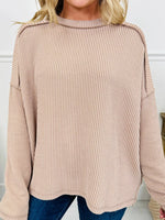 Twist Ribbed Exposed Seam Detail Long Sleeve Loose Top