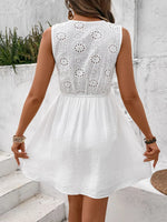 Eyelet Tie Front Sleeveless Mini Dress