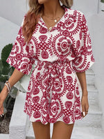 Printed Tie Waist Button Front Romper