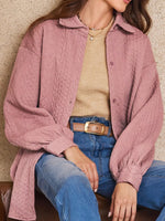 Cable Texture Puff Sleeve Loose Shacket
