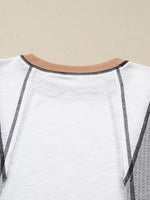 Color Block Textured Knit Patchwork Casual Top