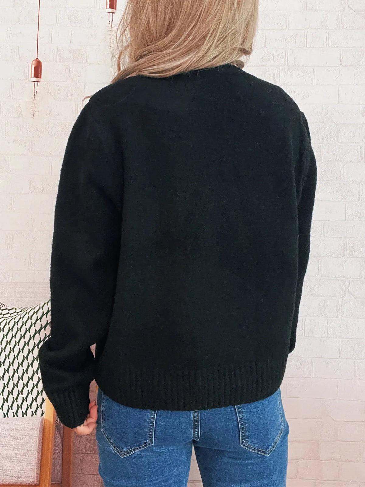 Flower Button Up Ribbed Hem Cardigan