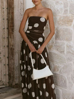 Polka Dot Strapless Ruched Maxi Dress